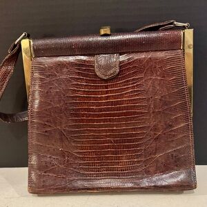 Vintage brown genuine lizard skin handbag